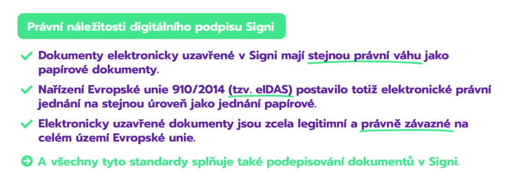 Právní náležitosti digitálního podpisu Signi
