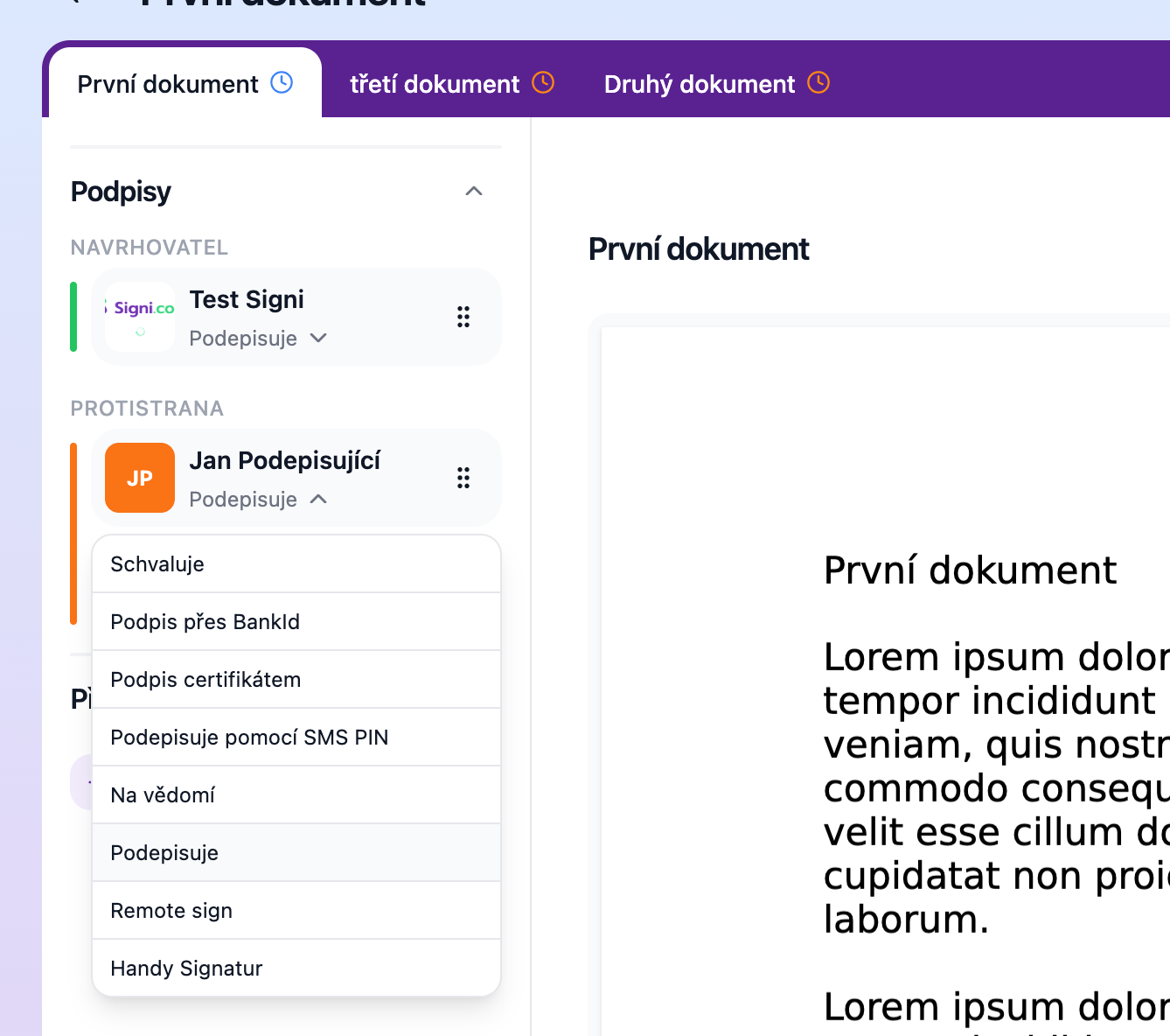 Zadávání druhu a&nbsp;místa podpisu v&nbsp;aplikaci Signi